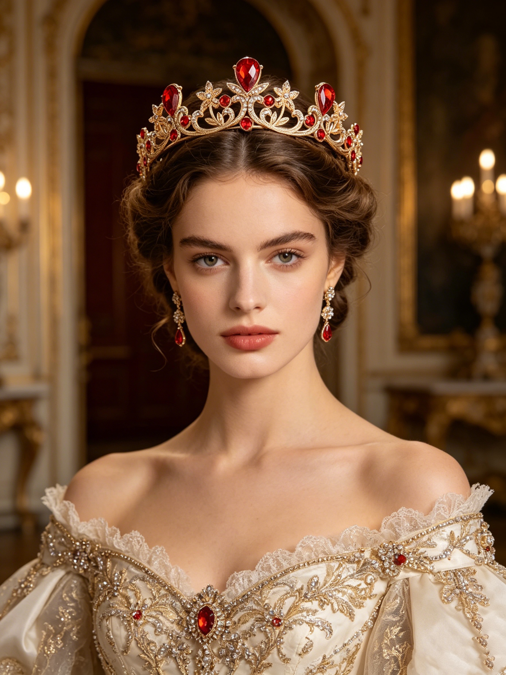 Women Formal Wear For Wedding - Golden Rose Gold Red Diamond Crown