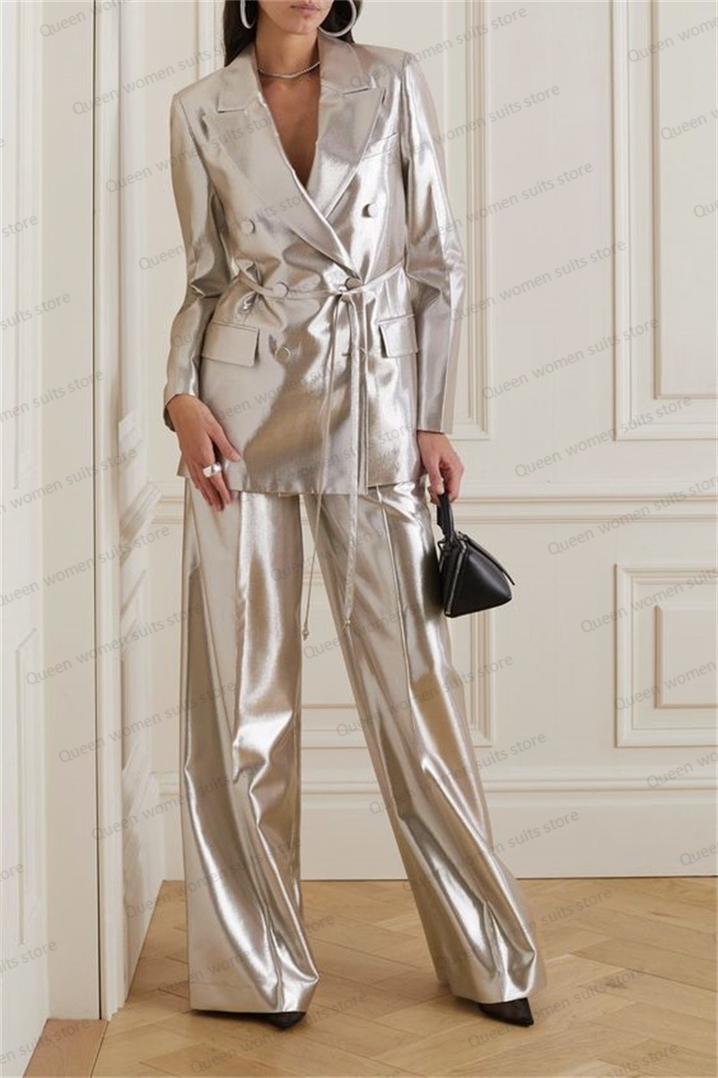 Women Formal Wear For Wedding - Shiny Satin Wedding Women Suit Set