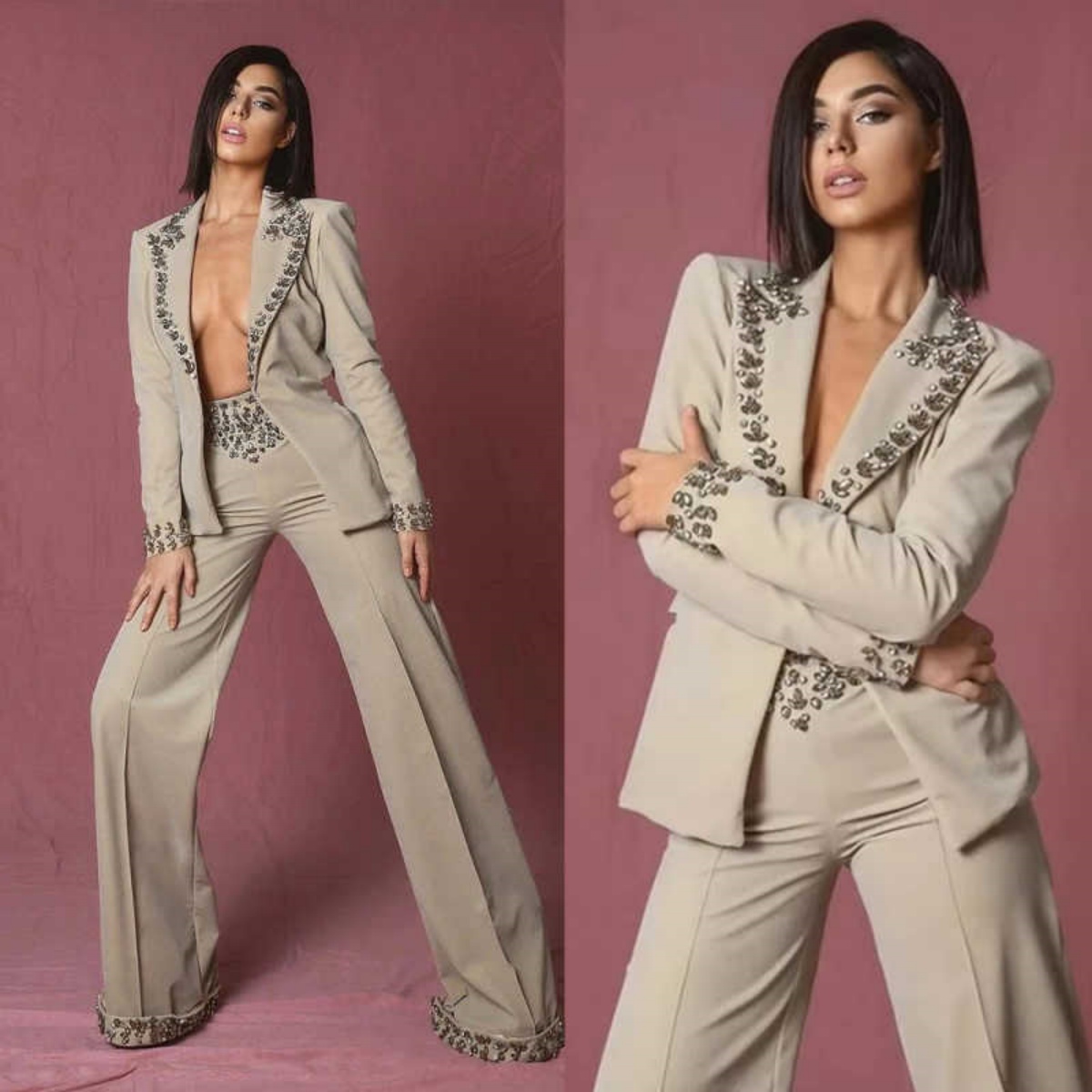 Women Formal Wear For Wedding - Amazing Rhinestones Women Suit 2 Pieces