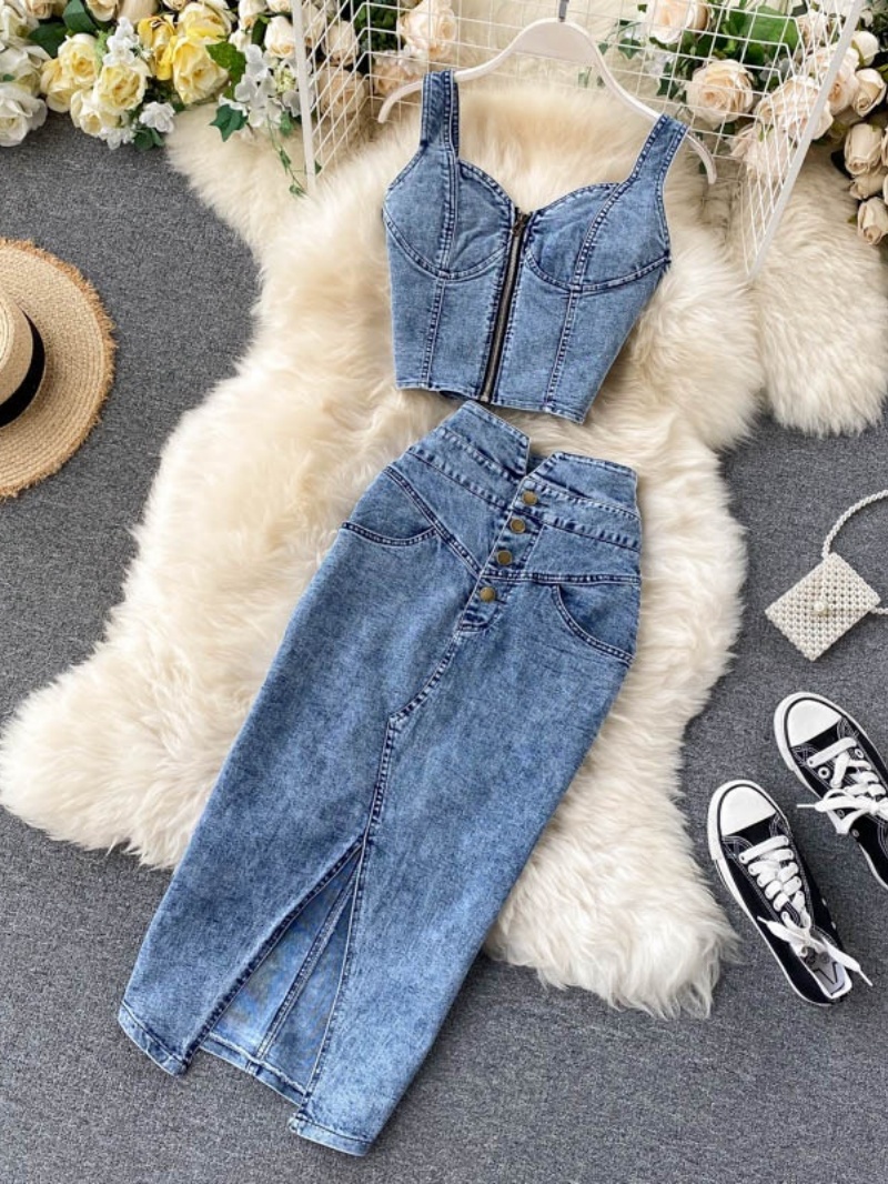 Shift Dress Sleeveless - Fashion Denim 2 Piece Sets Women