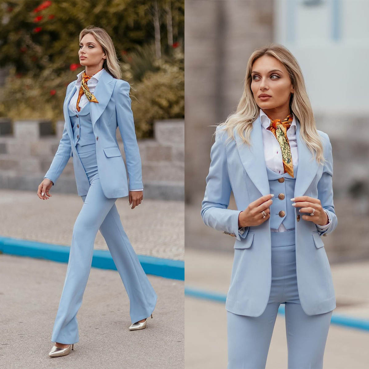 Women Formal Suits Sky Blue Pe - Women Formal Wear With Tie のレビューと価格