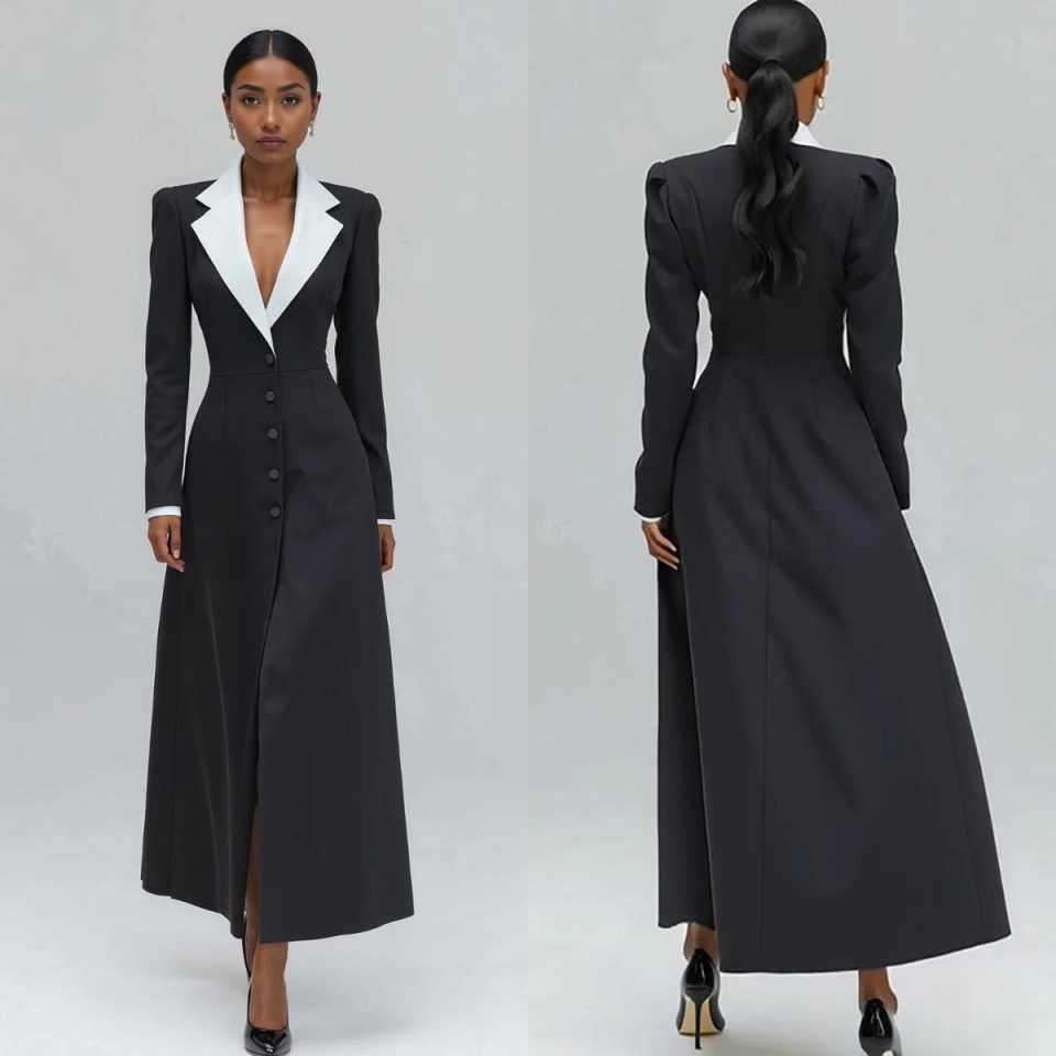 A Line Women Long Blazer Jacke - Women Formal Wear With Tie のレビューと価格