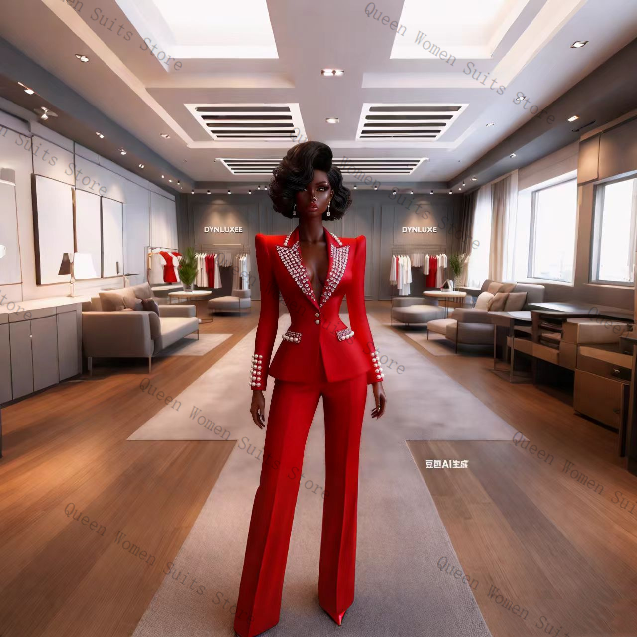 Pearls Red Women Suit Pants Se - Women Formal Wear For Wedding のレビューと価格