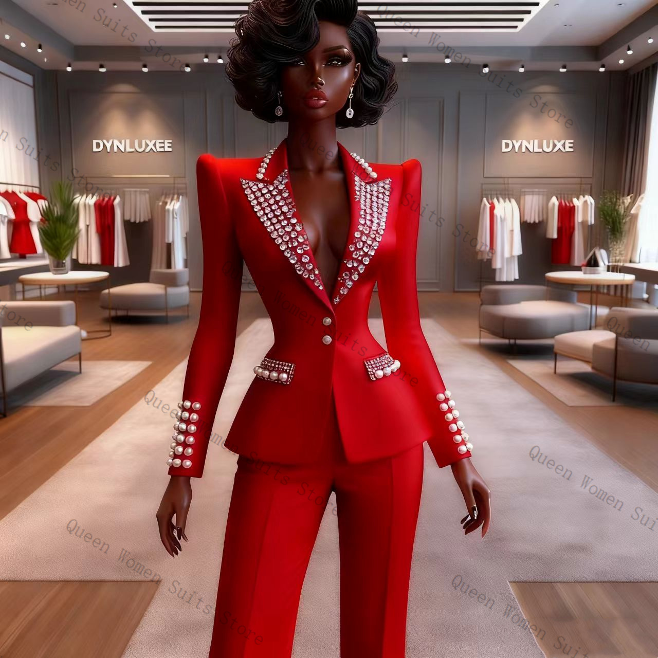 Pearls Red Women Suit Pants Se - Women Formal Wear For Wedding のレビューと価格