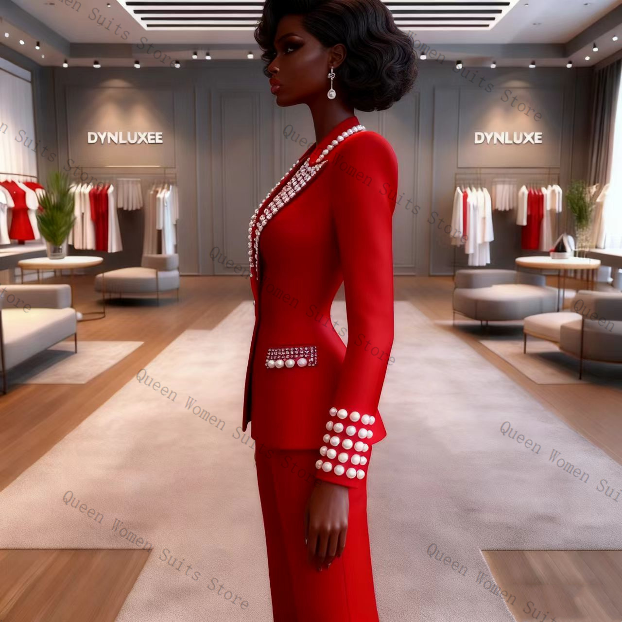 Pearls Red Women Suit Pants Se - Women Formal Wear For Wedding のレビューと価格