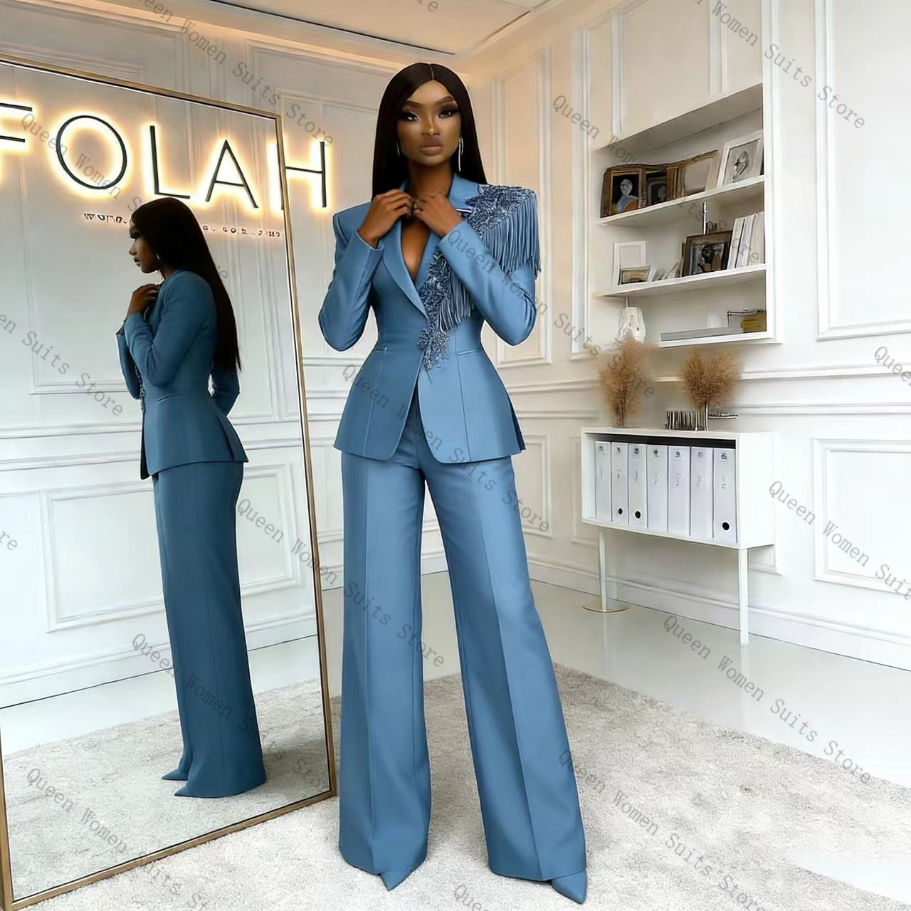 Tassel Blue Women Suit Pants S - Women Formal Wear For Wedding のレビューと価格