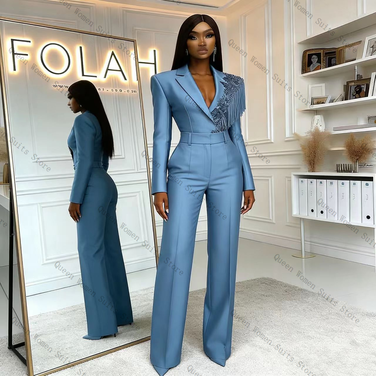 Tassel Blue Women Suit Pants S - Women Formal Wear For Wedding のレビューと価格