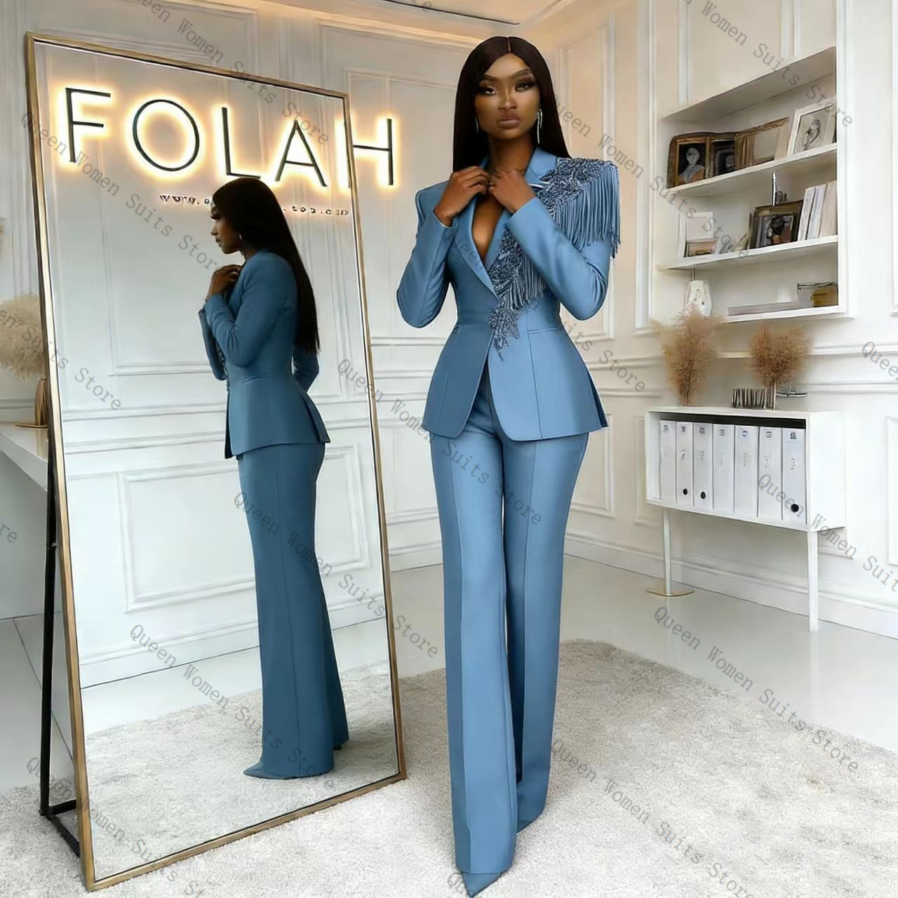 Tassel Blue Women Suit Pants S - Women Formal Wear For Wedding のレビューと価格