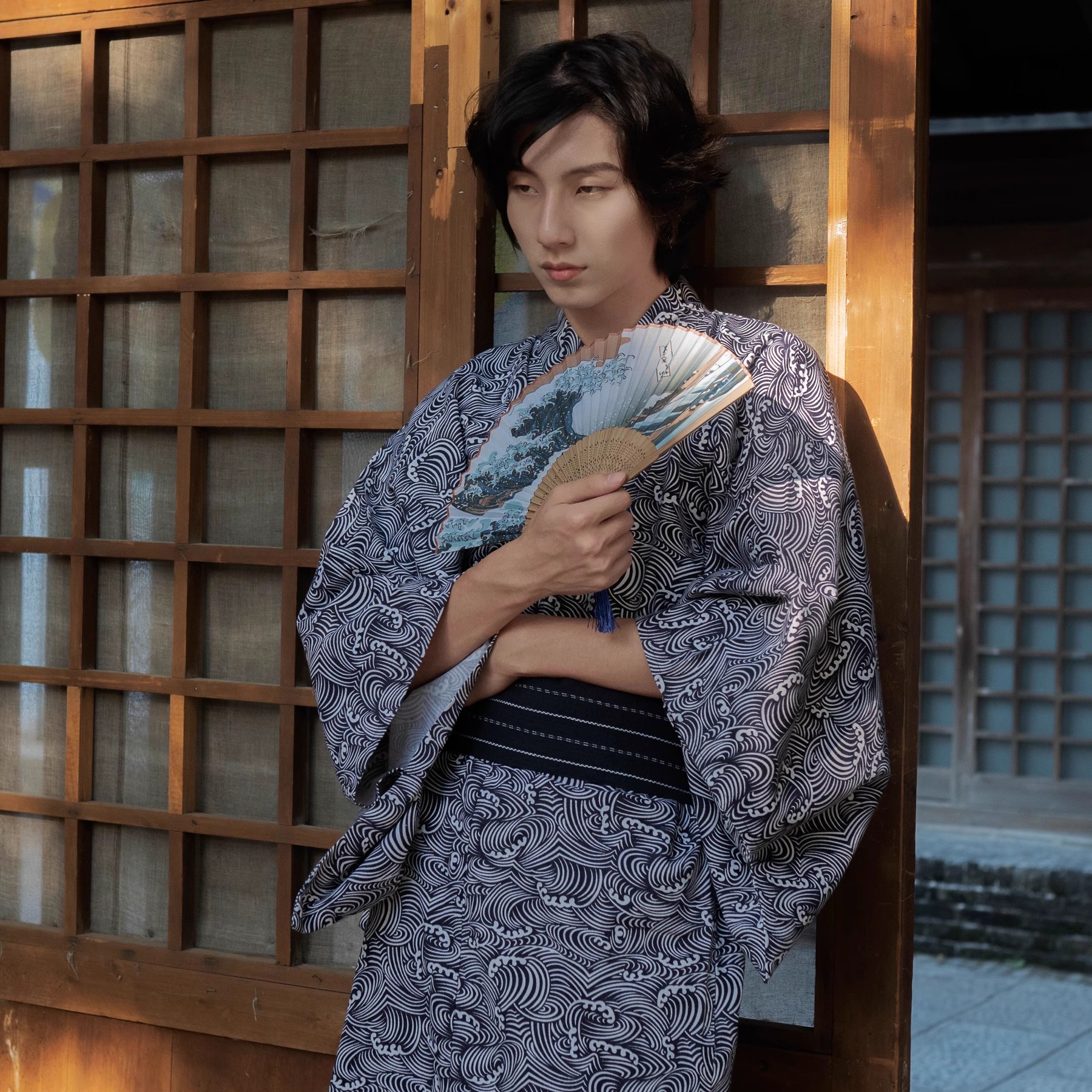 Men's Cotton Kimono with Belt  - Japanese Women Formal Wear のレビューと価格