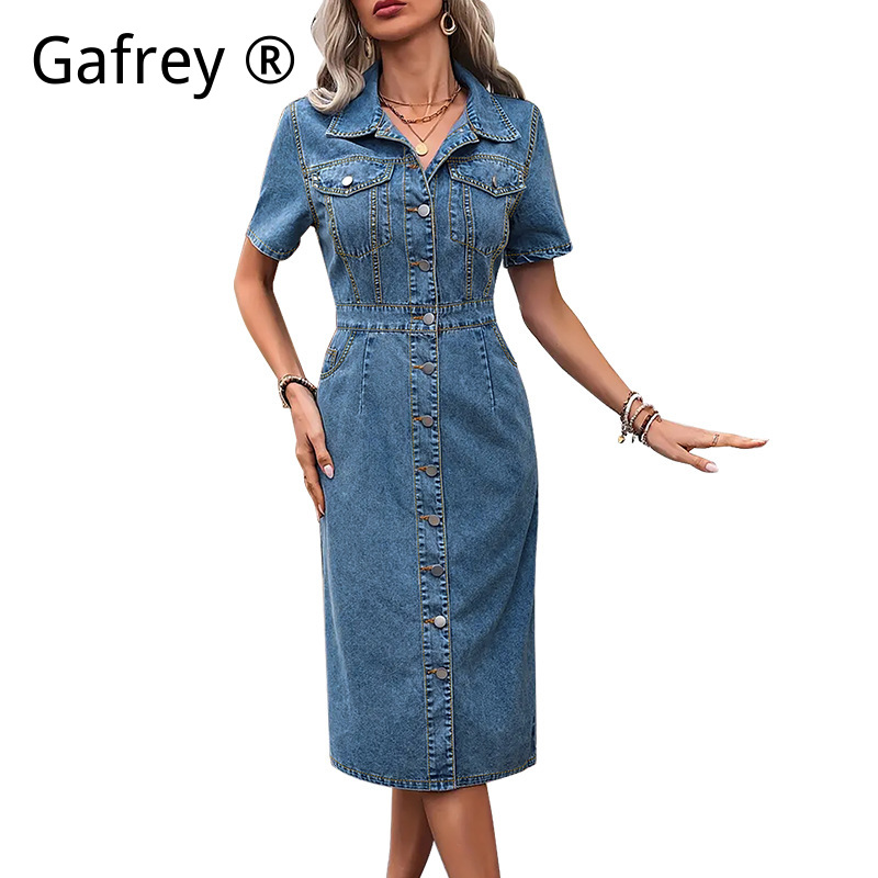 Plus Size Women Lapel Denim Dr - Women Formal Wear For Summer のレビューと価格