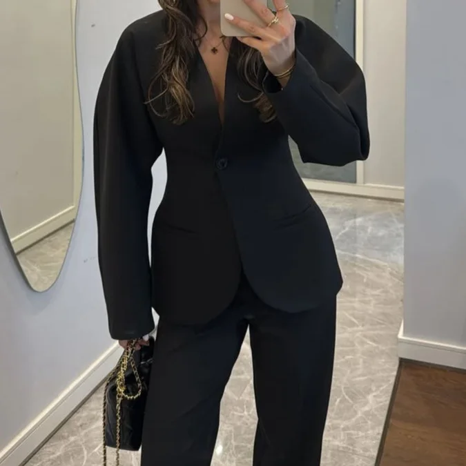 2025 New Women Black V Neck Wa - Women Formal Wear With Tie のレビューと価格