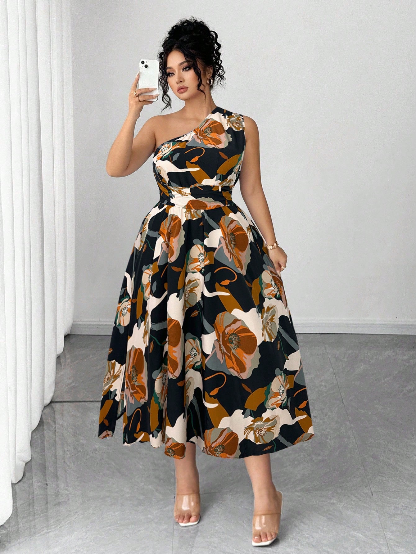 Asymmetrical One-Shoulder Flor - Shift Dress Sleeveless のレビューと価格