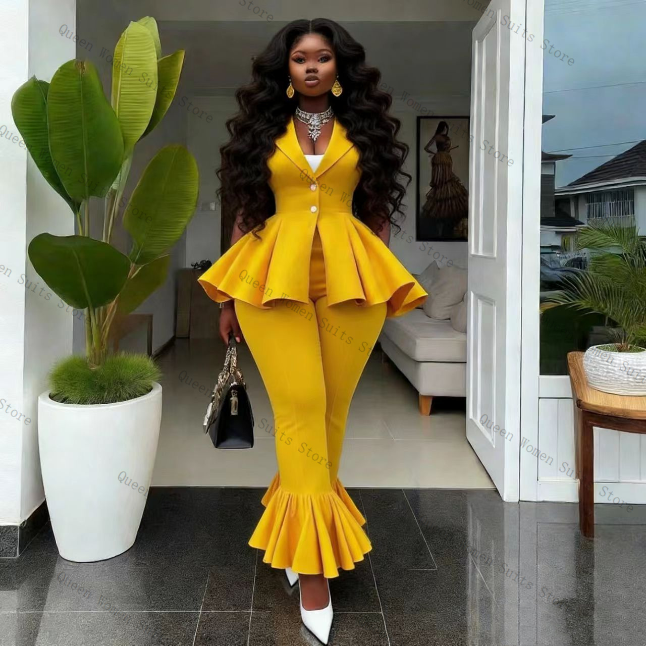 Yellow Women Suit Pants Set 2  - Women Formal Wear For Wedding のレビューと価格