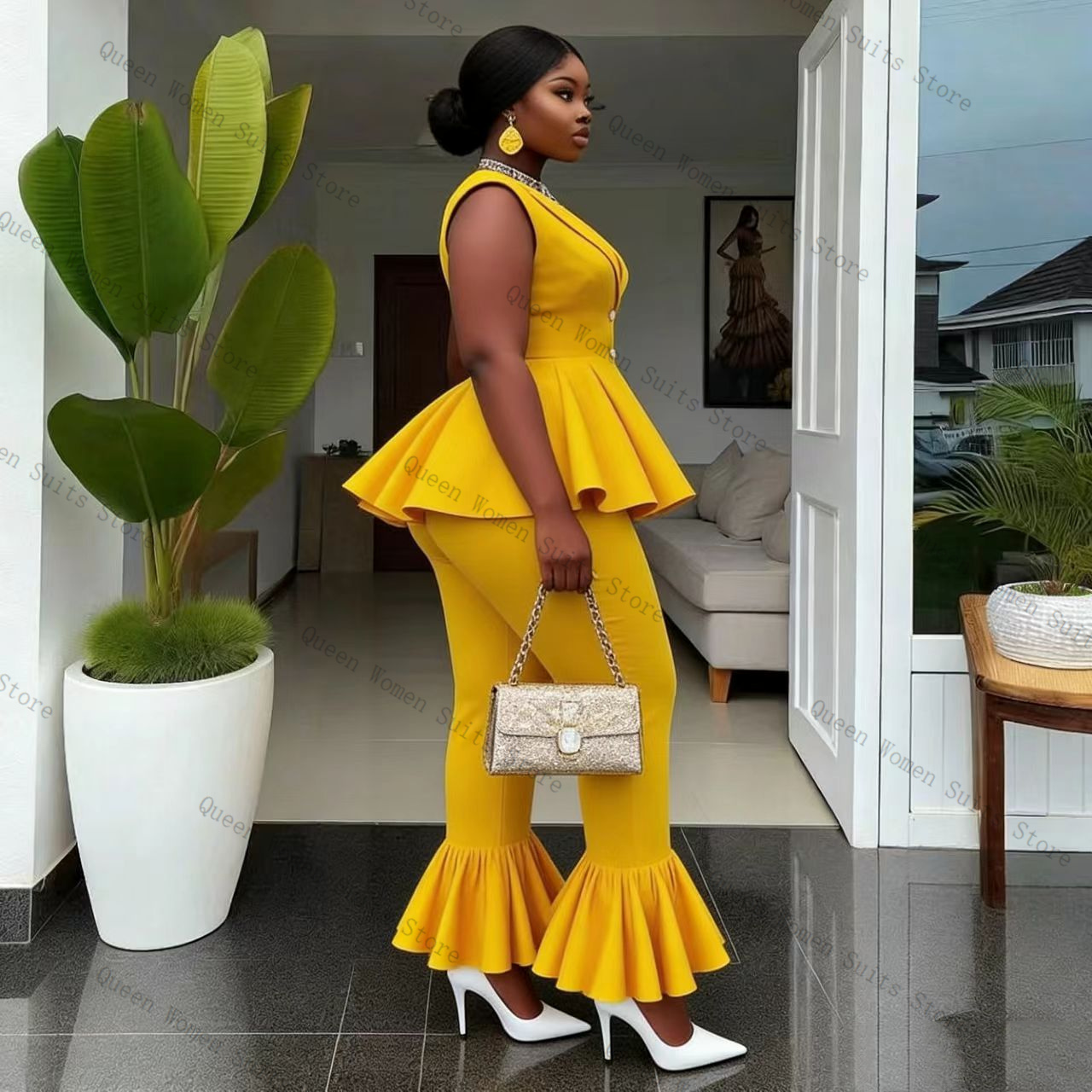 Yellow Women Suit Pants Set 2  - Women Formal Wear For Wedding のレビューと価格