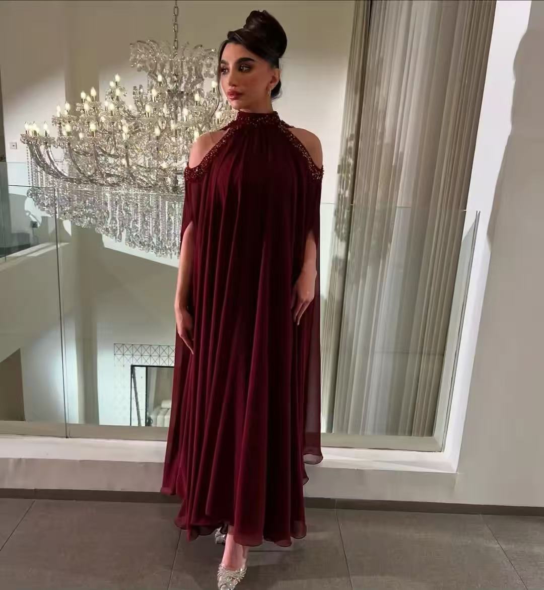 Customized Saudi Burgundy Prom - Women Formal Wear With Tie のレビューと価格