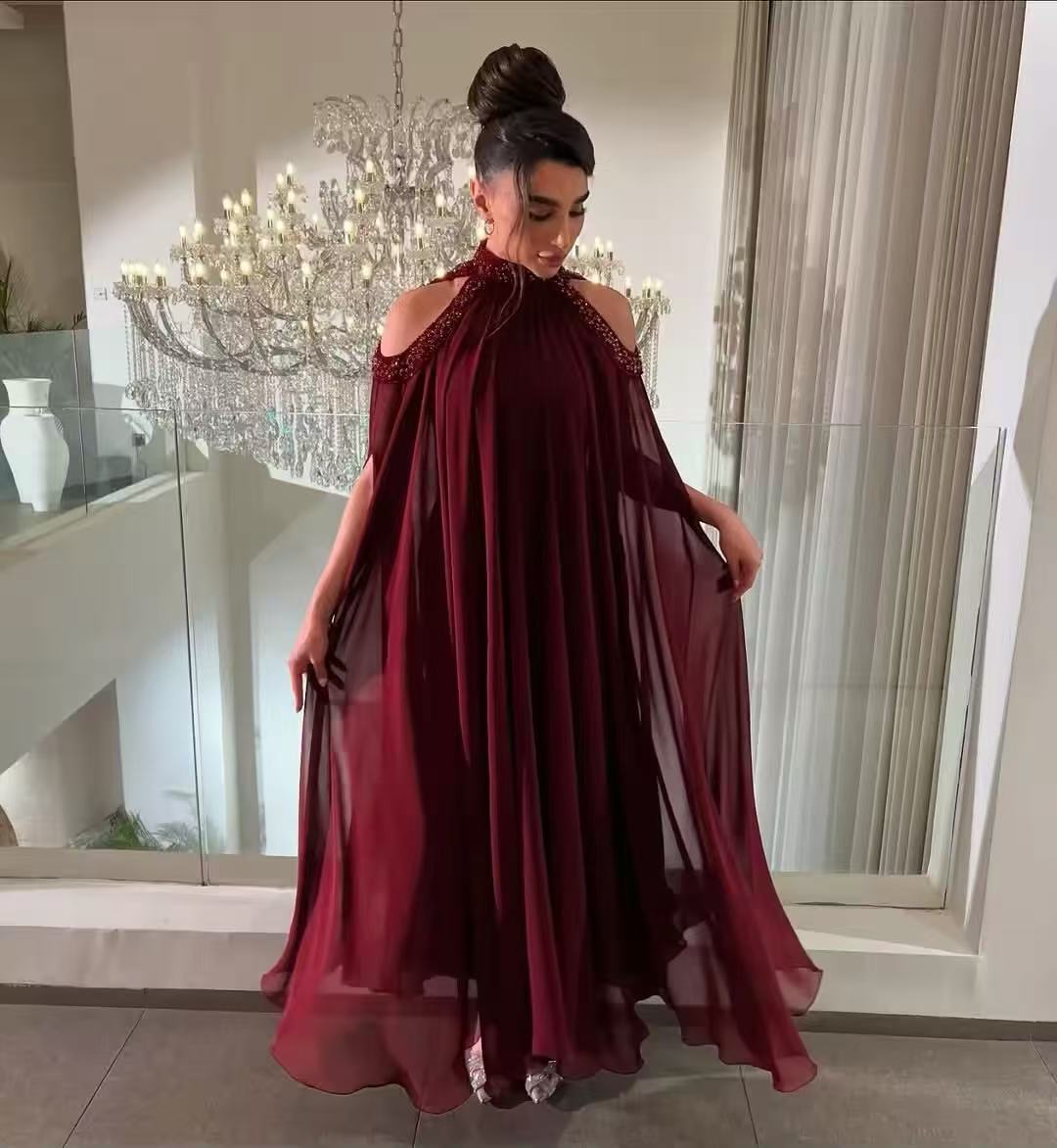 Customized Saudi Burgundy Prom - Women Formal Wear With Tie のレビューと価格