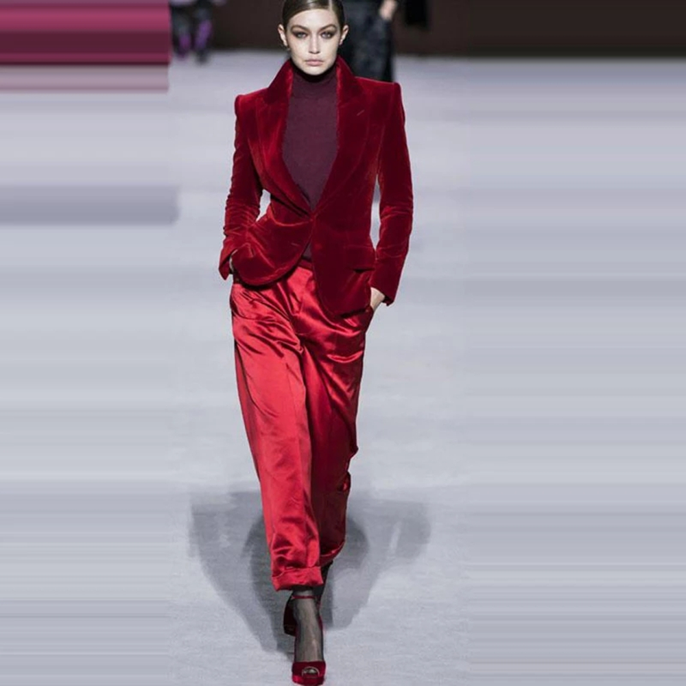 Women Pant Suits Wine Red Velv - Women Formal Wear For Wedding のレビューと価格