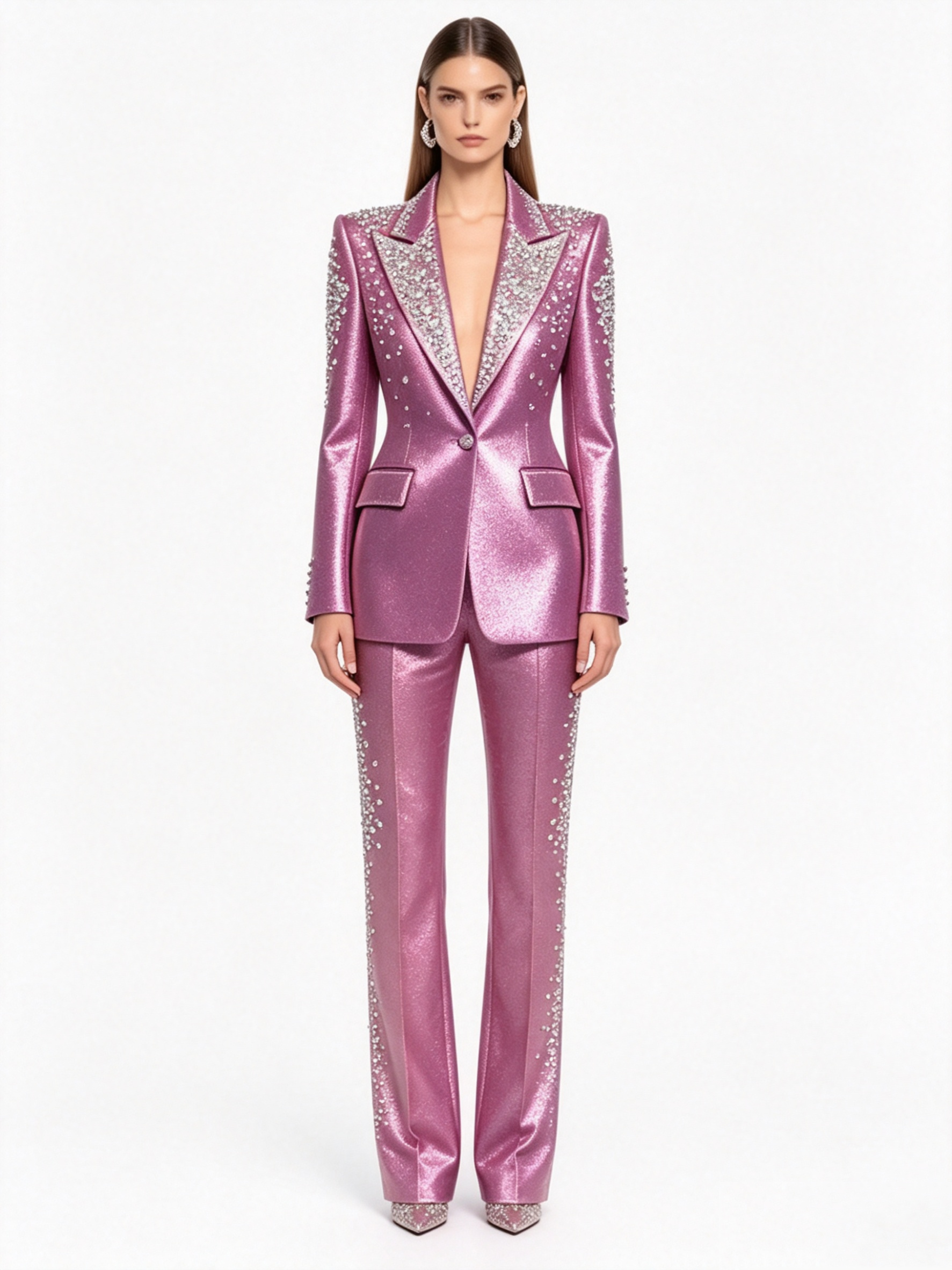 Luxury Crystals Pink Satin Wom - Women Formal Wear For Wedding のレビューと価格