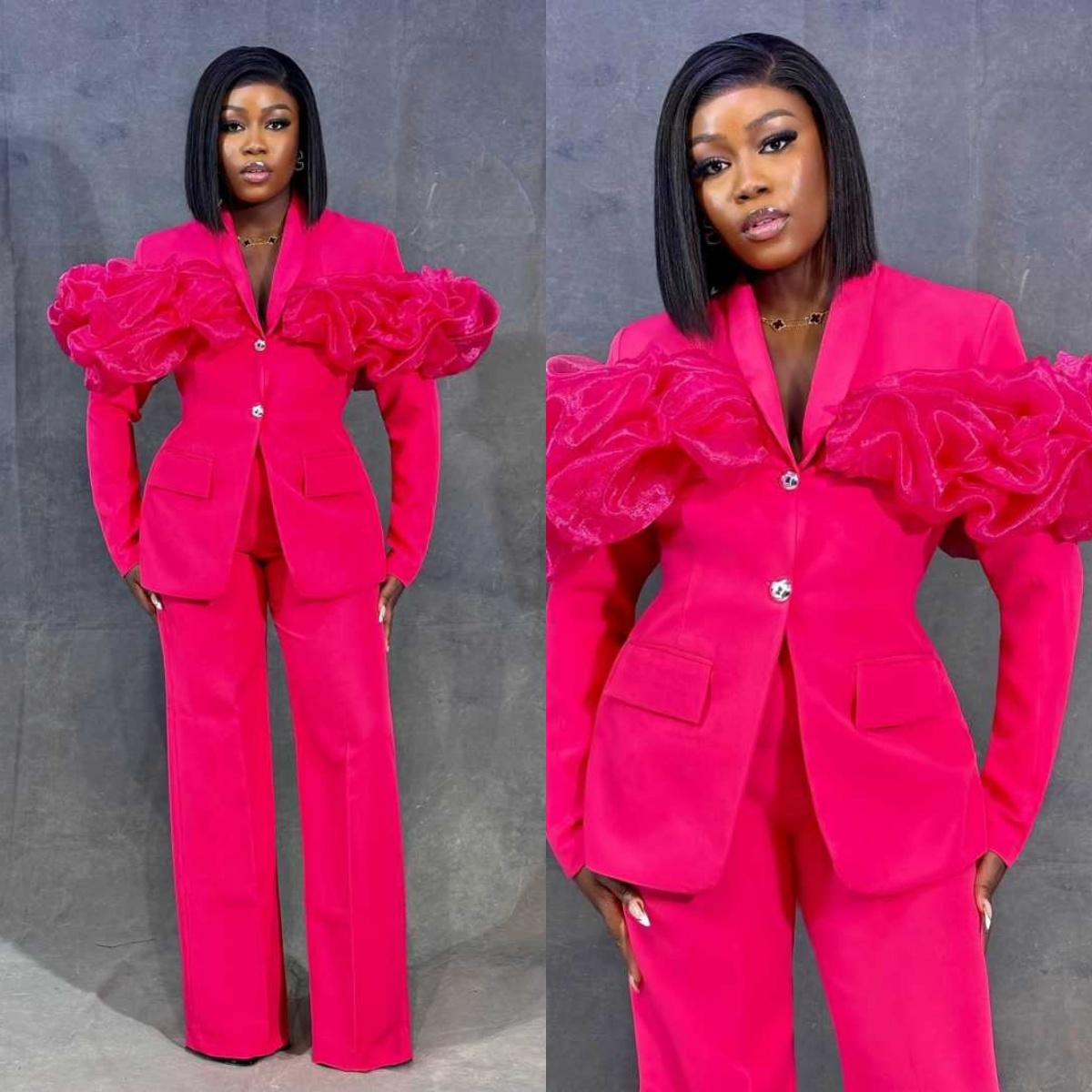 Customized Hot Pink Women Pant - Women Formal Wear With Tie のレビューと価格