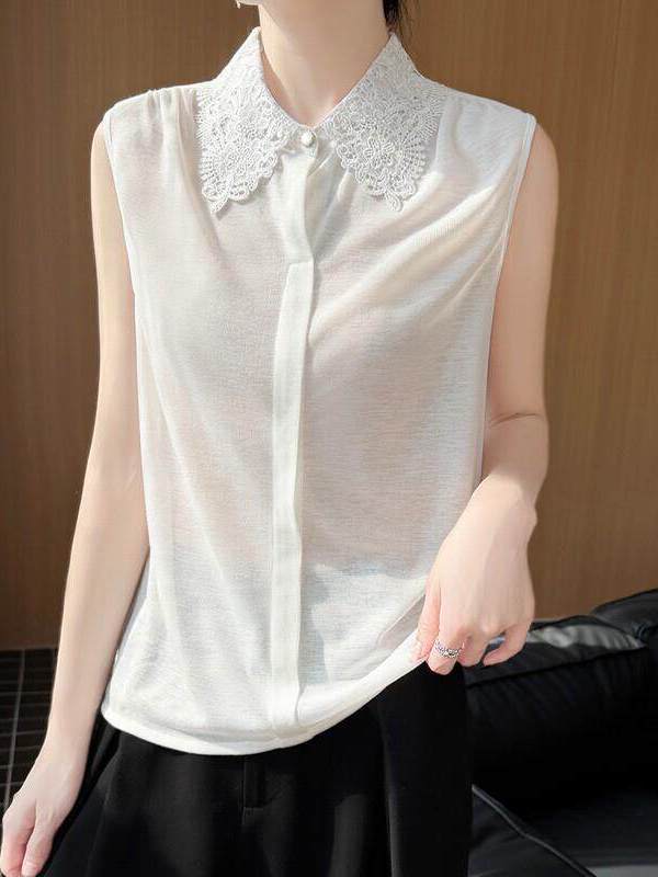 Lace Trim No Sleeve Knitted Sh - Women Formal Wear Vest のレビューと価格