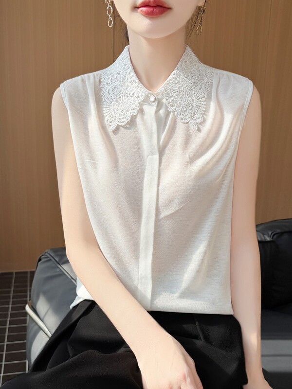Lace Trim No Sleeve Knitted Sh - Women Formal Wear Vest のレビューと価格